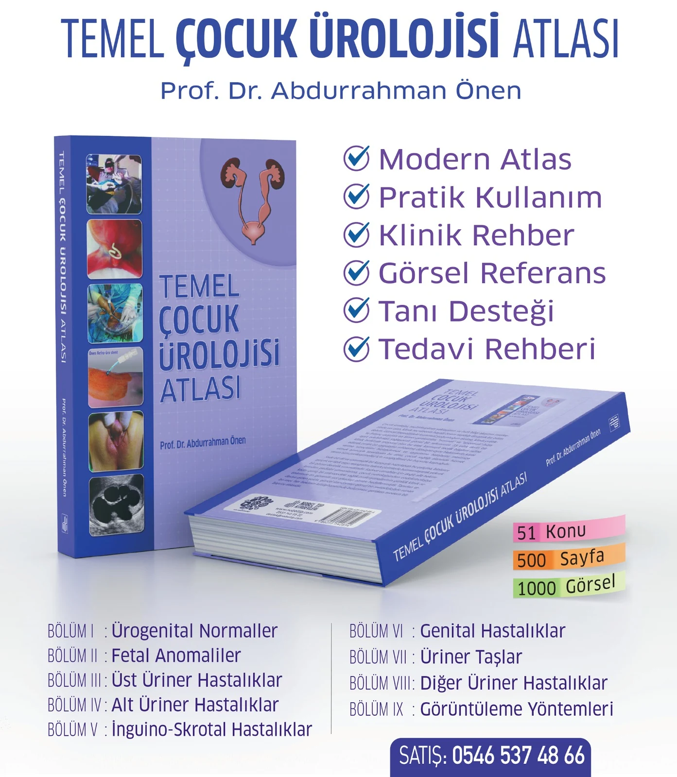 Prof. Dr. Abdurrahman Önen’in Temel Çocuk Ürolojisi Atlası kitabının, kapakları ve içerik başlıklarıyla paylaşılan tanıtım görseli